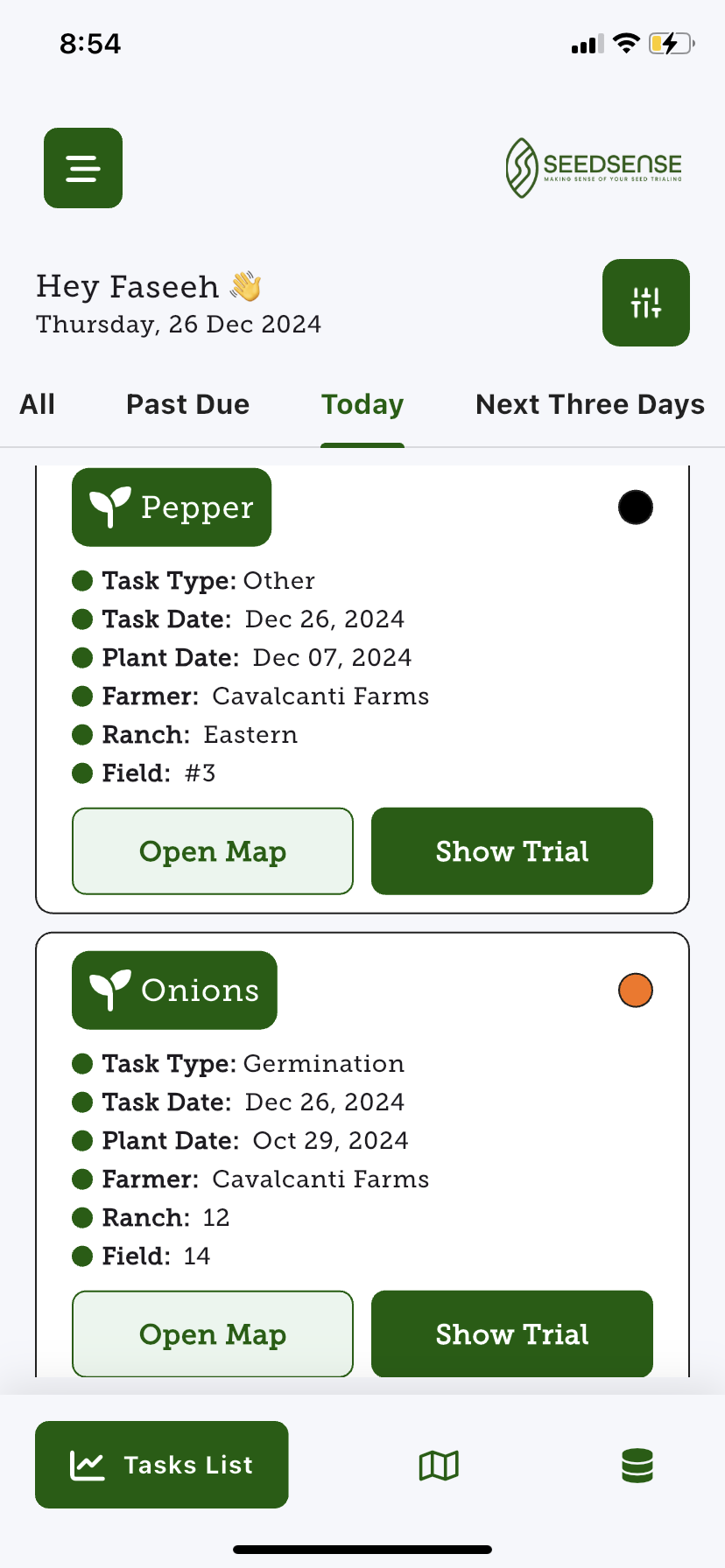 SeedSense Tasks Example